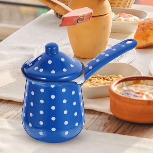 VOSAREA Enamel Coffee Cup Vintage Turkish Coffee Pot with Handle Arabic Coffee Kettle 700ml Small Coffe Creamer Milk Pan Turkish Ibrik for Flavorful Coffee Tea Milk Butter Warmer Pan - Image 5