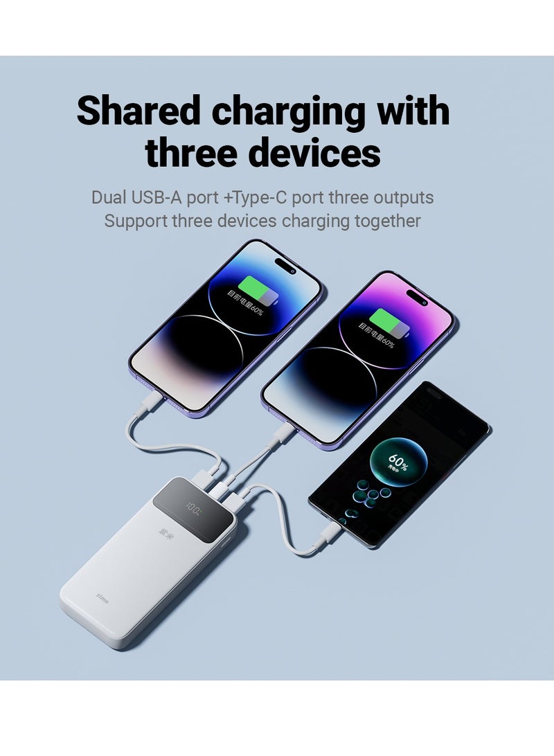 زيم بنك الطاقة zime B225، بسعة 20000 مللي أمبير وقوة قصوى 22.5 واط، شاحن محمول سريع، منفذ USB-C واحد، منفذان USB-A، بطارية احتياطية لأجهزة iPhone من سلسلة 16/15/14/13، وGalaxy، وغيرها. - Image 5