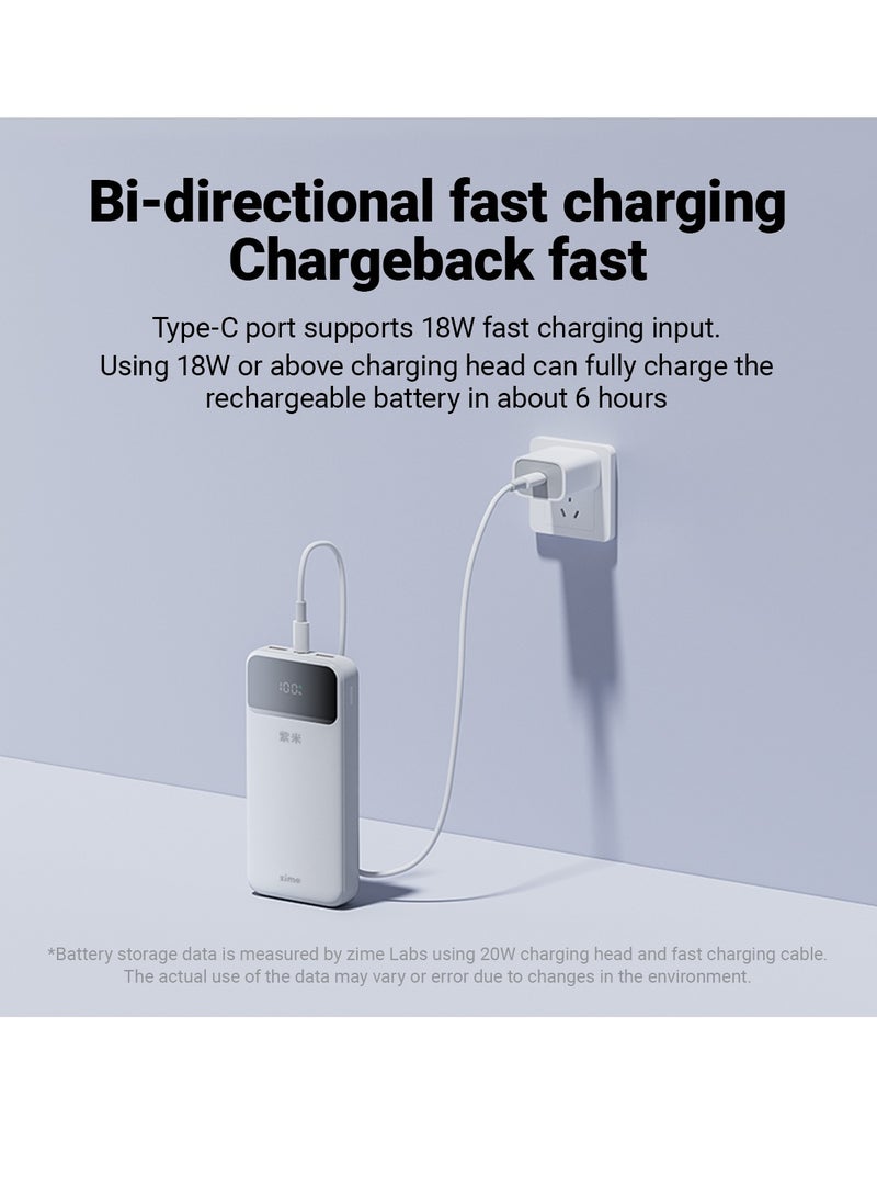 زيم بنك الطاقة zime B225، بسعة 20000 مللي أمبير وقوة قصوى 22.5 واط، شاحن محمول سريع، منفذ USB-C واحد، منفذان USB-A، بطارية احتياطية لأجهزة iPhone من سلسلة 16/15/14/13، وGalaxy، وغيرها. - Image 4