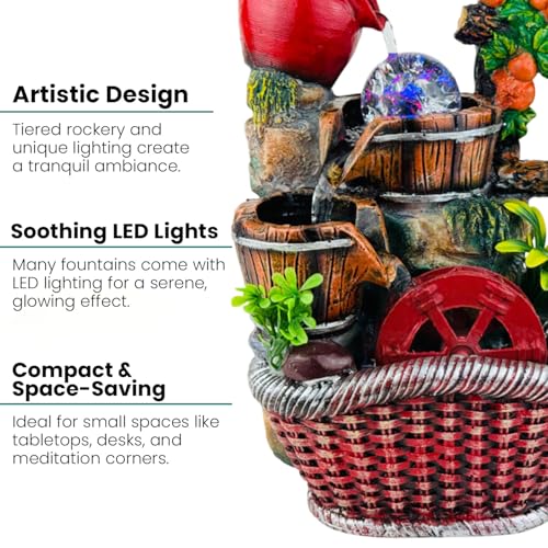 BIANCO Polyresin Waterfall Fountain with LED Lights & Adjustable Speed Control for Living Room, Bedroom & Office 25.5 Cm | Stress Relief & Positive Energy Décor | Tabletop Water Fountain (GHF315) - Image 5