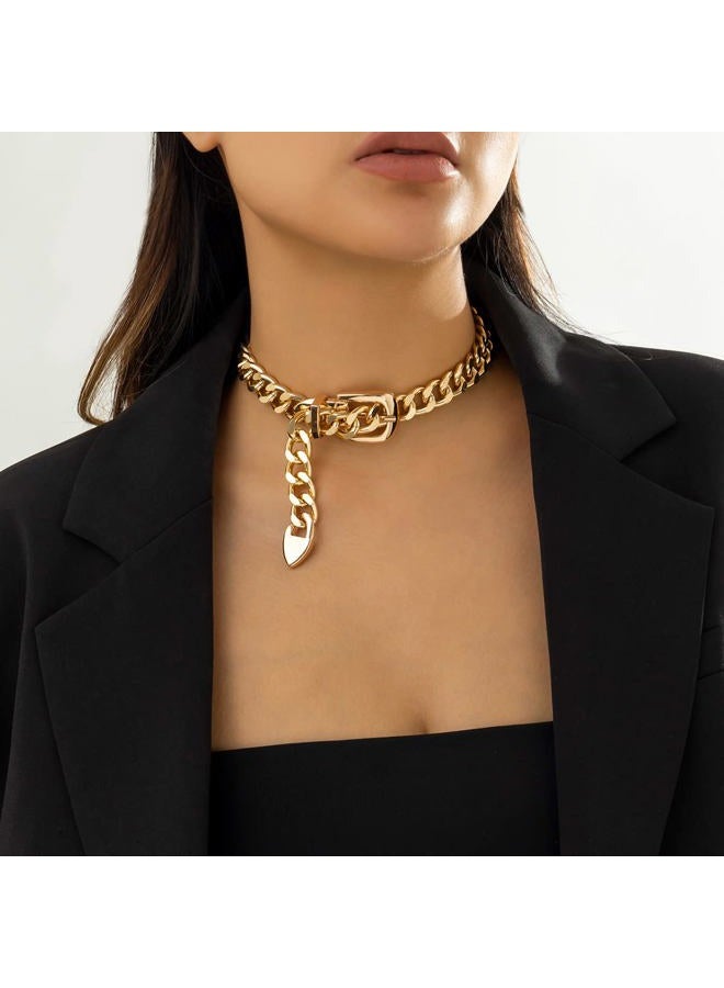 Cicod Chunky Chain Belt Necklace for Women Chunky Gold Cuban Chain Choker Necklaces Punk Style Thick Link Belts Chain Necklaces Jewelry for Men (Gold) - Image 2