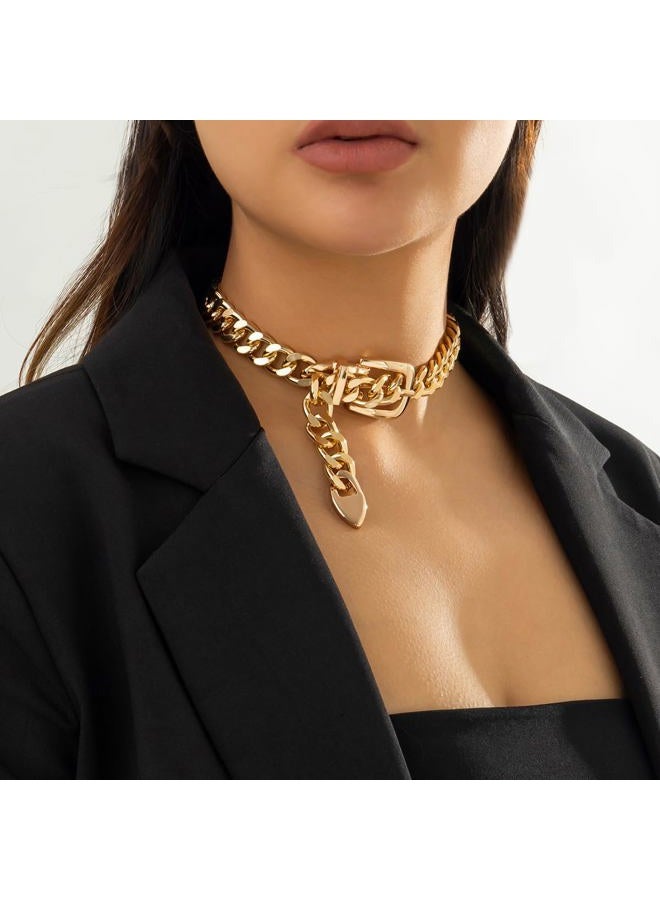 Cicod Chunky Chain Belt Necklace for Women Chunky Gold Cuban Chain Choker Necklaces Punk Style Thick Link Belts Chain Necklaces Jewelry for Men (Gold) - Image 3