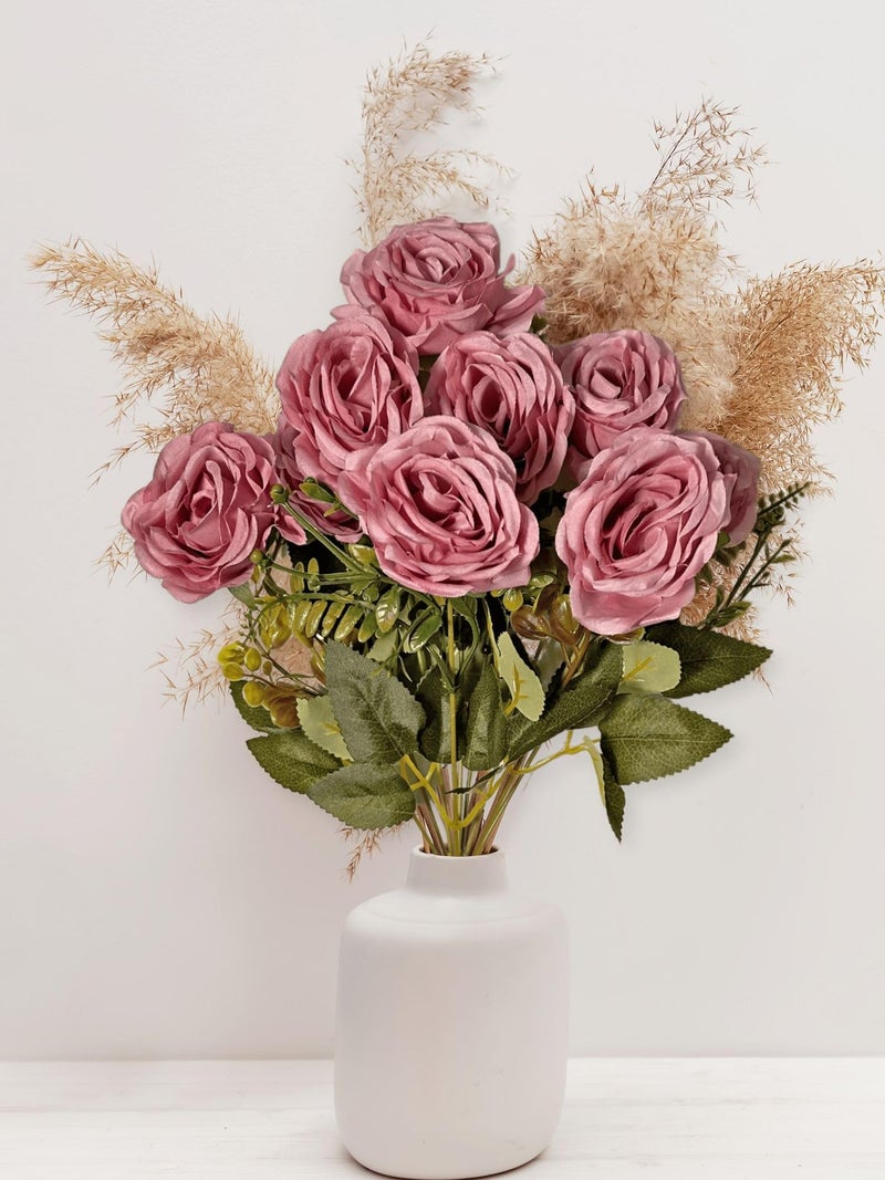 ARTSY® Artificial Flowers for Decoration Rose Flower Bunch for vase/Pot, Home/Office Decor, Gift, Artificial Plant, Craft, Without Vase, Pack of 1 Piece, Purple, 40 cm Height - Image 1