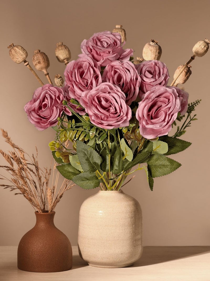 ARTSY® Artificial Flowers for Decoration Rose Flower Bunch for vase/Pot, Home/Office Decor, Gift, Artificial Plant, Craft, Without Vase, Pack of 1 Piece, Purple, 40 cm Height - Image 3