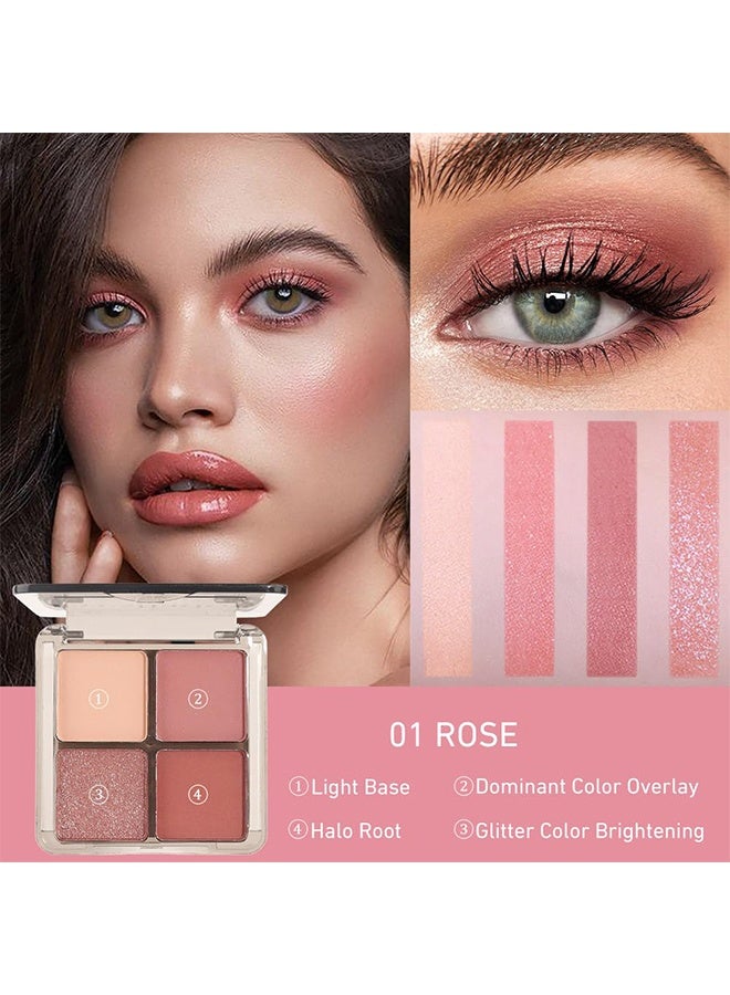 MYHO Brilliant And Bright Four-Color Eyeshadow Palette, Neutral Nude Brown Eye Enhancers Eyeshadow Palette, Metallic and Shimmer Magic Eyeshadow, Velvety Pigmented Creamy Formula, Four Way Quad Eye Shadow Palette  01#Shimmer&Matte Pink - Image 2