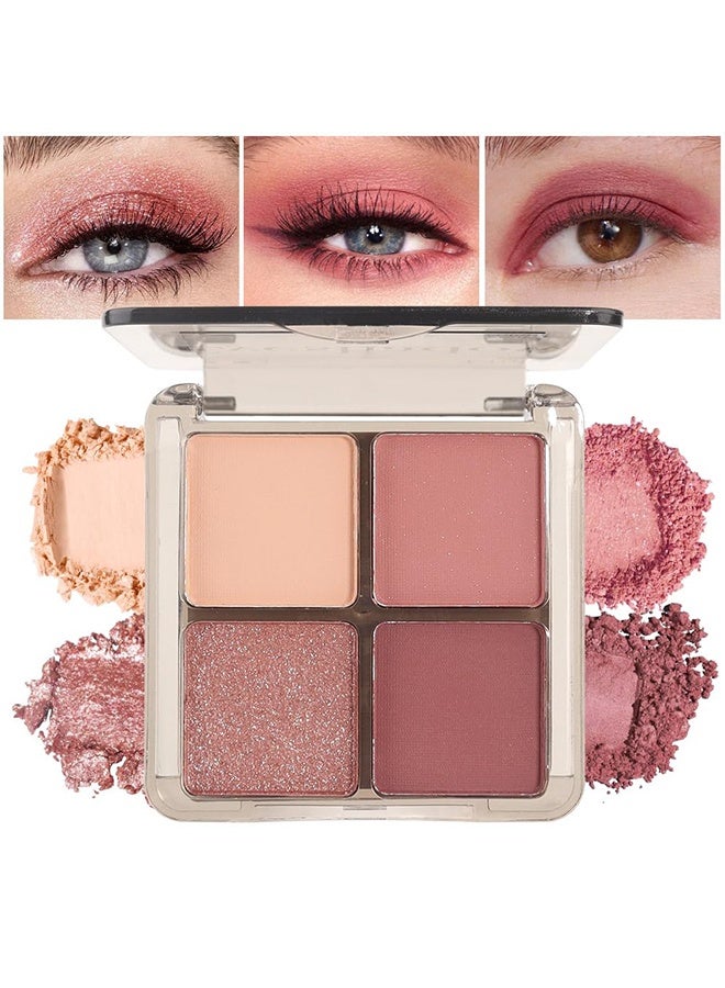 MYHO Brilliant And Bright Four-Color Eyeshadow Palette, Neutral Nude Brown Eye Enhancers Eyeshadow Palette, Metallic and Shimmer Magic Eyeshadow, Velvety Pigmented Creamy Formula, Four Way Quad Eye Shadow Palette  01#Shimmer&Matte Pink - Image 1