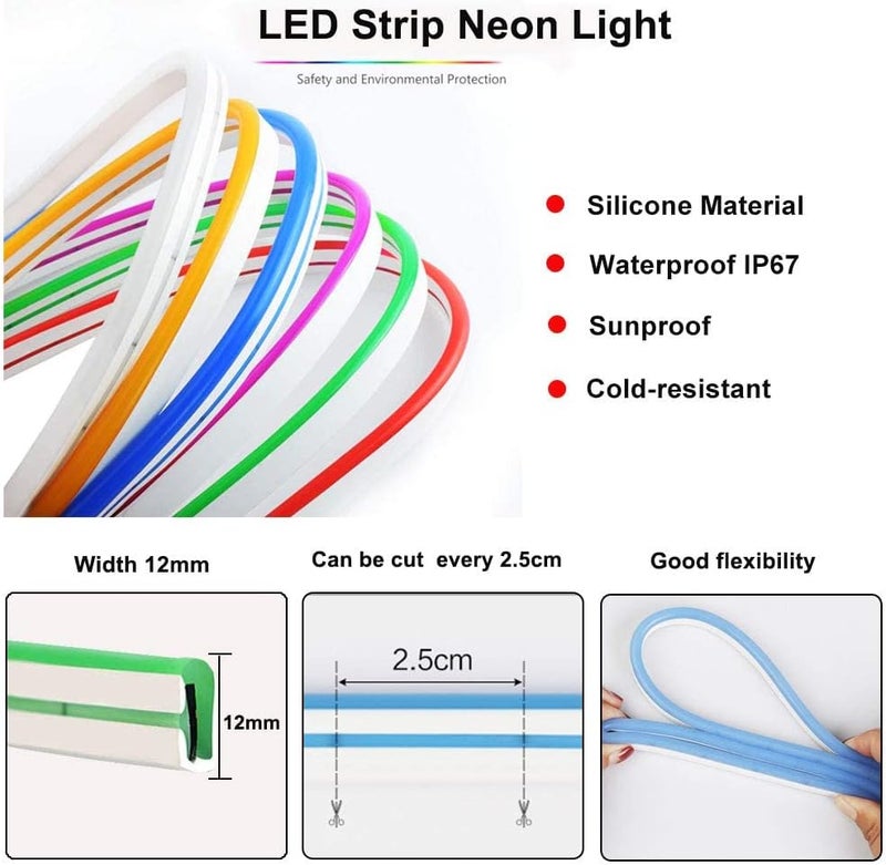 YM EBright Blue Led Neon Strip Lights 12V Indoor Outdoor 16.4Ft 600SMD Silicone Waterproof Flexible for Signboard Bar Home TV Kitchen Bedroom Party Event Wedding Holiday Decoration (No Power Adapter) - Image 5