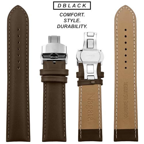 DBLACK ''NAGATA3'' Leather Watch Strap with Butterfly Lock, Minimalist Design Watch Belt // For 18mm, 20mm, 22mm, or 24mm Watch Band (Choose Your Size & Color) (Brown, 22mm / Silver) - Image 5