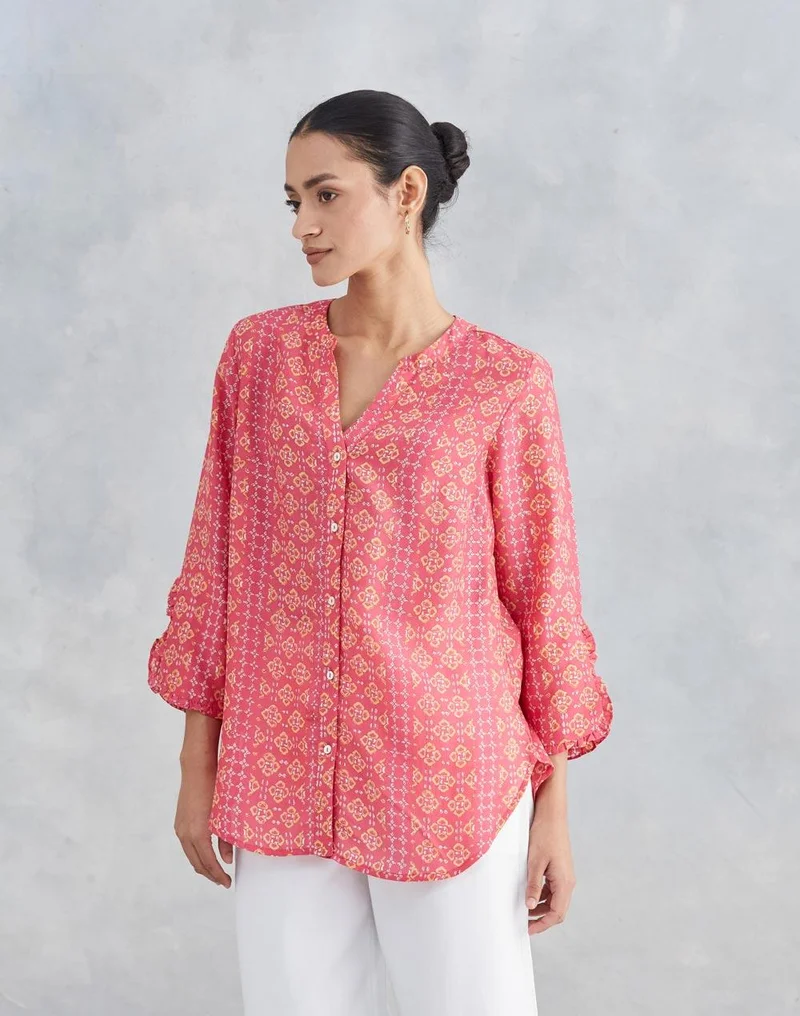 Fabindia Pink Rayon Blend Shirt