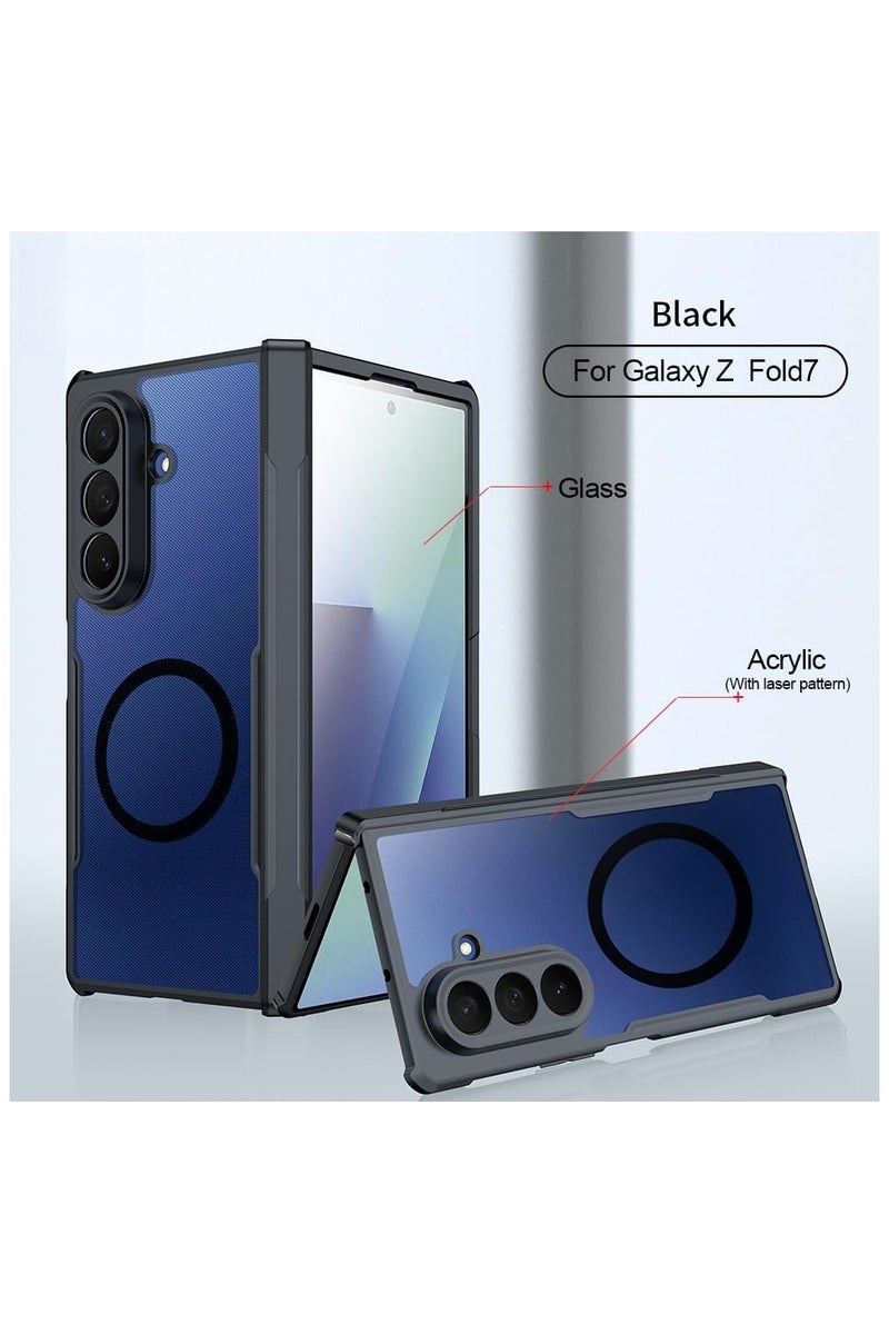 عام غلاف حماية مغناطيسي لجهاز Samsung Galaxy Z Fold 7 5G، مزود بحماية شاشة من فيلم زجاج مقوى 【يدعم الشحن اللاسلكي】 - غطاء شفاف مع حماية هوائية مضادة للصدمات، خلفية شفافة مقاومة للصدمات - Image 2