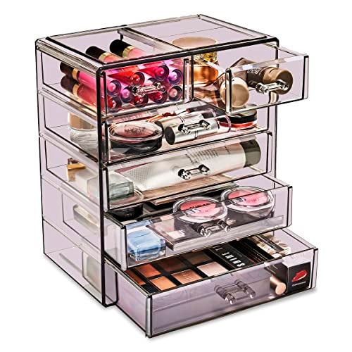 Sorbus Acrylic Makeup Organizer Set 6Drawer Vanity Countertop Cosmetic Storage with Small Wide Drawers Purple Makeup Storage for Brushes Lipsticks Jewelry Holiday Gift for Women Teens - Image 1