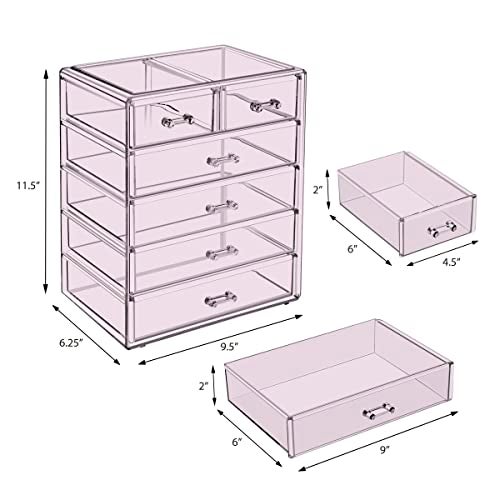 Sorbus Acrylic Makeup Organizer Set 6Drawer Vanity Countertop Cosmetic Storage with Small Wide Drawers Purple Makeup Storage for Brushes Lipsticks Jewelry Holiday Gift for Women Teens - Image 3