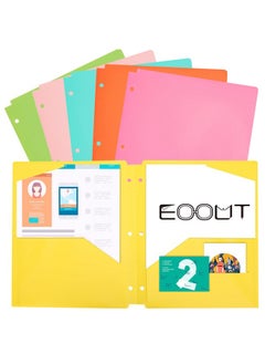 6Pcs Plastic File Folders With Pockets 3 Hole Punched, Heavy Duty Folders Letter Size 6 Assorted Bright Colors Fit In 3 Ring Binder, Pocket Folder With 4 Pockets For Office And School