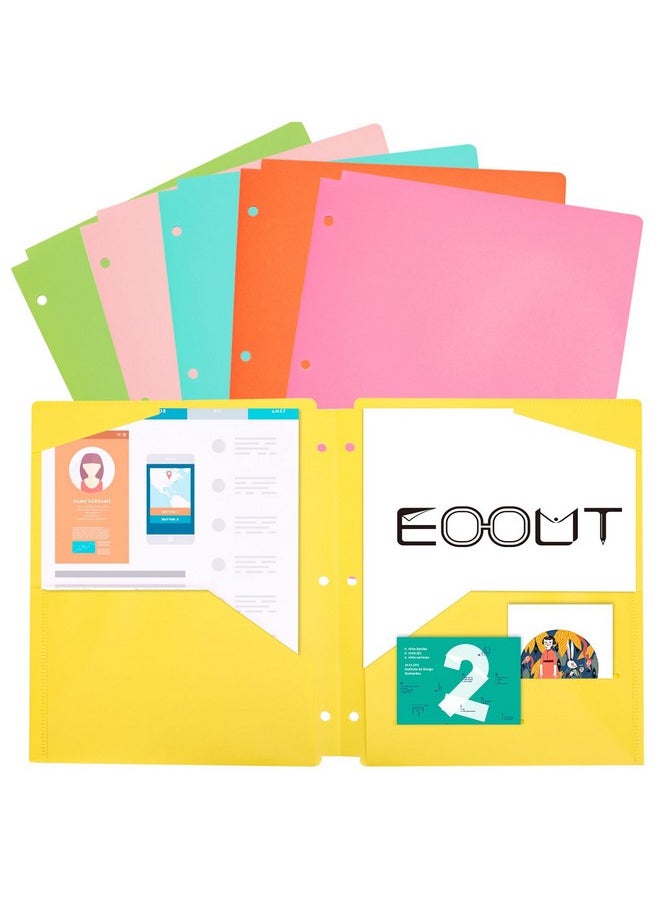 EOOUT - 6Pcs Plastic File Folders With Pockets 3 Hole Punched, Heavy Duty Folders Letter Size 6 Assorted Bright Colors Fit In 3 Ring Binder, Pocket Folder With 4 Pockets For Office And School - Image 1