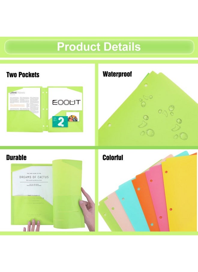 EOOUT - 6Pcs Plastic File Folders With Pockets 3 Hole Punched, Heavy Duty Folders Letter Size 6 Assorted Bright Colors Fit In 3 Ring Binder, Pocket Folder With 4 Pockets For Office And School - Image 1