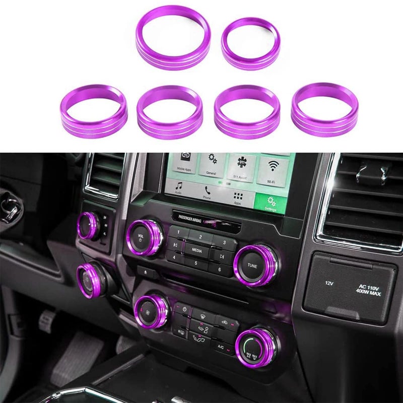Keptrim for F150 Air Conditioner Switch & Trailer & 4WD & VOL Knob Button Trim for Ford F150 XLT 2016 2017 2018 2019, Purple Aluminum, 6pcs (Not for 2021 2022) - Image 2