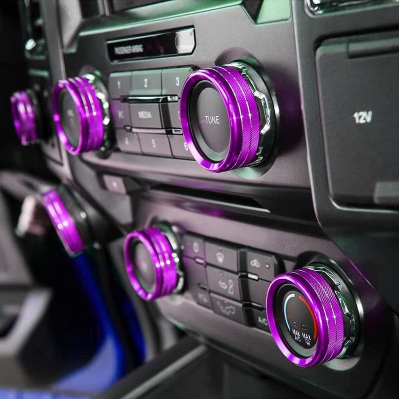 Keptrim for F150 Air Conditioner Switch & Trailer & 4WD & VOL Knob Button Trim for Ford F150 XLT 2016 2017 2018 2019, Purple Aluminum, 6pcs (Not for 2021 2022) - Image 3