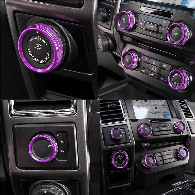 Keptrim for F150 Air Conditioner Switch & Trailer & 4WD & VOL Knob Button Trim for Ford F150 XLT 2016 2017 2018 2019, Purple Aluminum, 6pcs (Not for 2021 2022) - Image 4