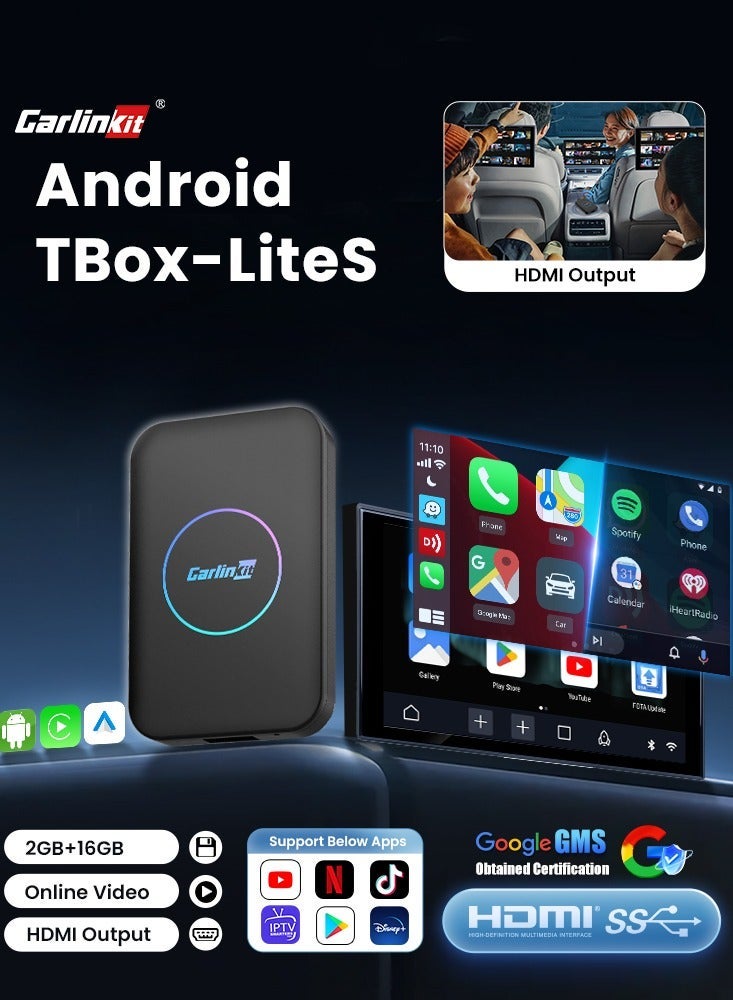 CarlinKit Lite S Android TV Box 5In1 2GB RAM + 16GB ROM Wireless Adapter Support Netflix IPTV Wireless Android Auto&CarPlay Dongle For Car Radio HDMI Output 1080P
