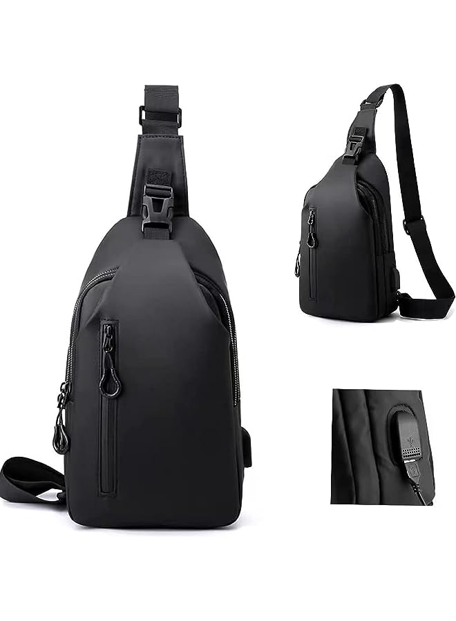Raxoom Sling Crossbody Bag Small Shoulder Backpack for Men，External USB hole design，Waterproof Slim Chest Bags Casual Daypack for Travel Cycling - Image 1