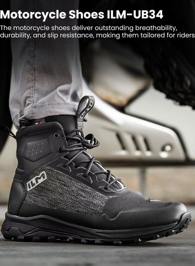 ILM Motorcycle Riding Shoes for Men Black Lightweight Protective Boots with Ankle Support Breathable Anti-Slip Motorbike Street Model UB34, Black, 10 - Image 3