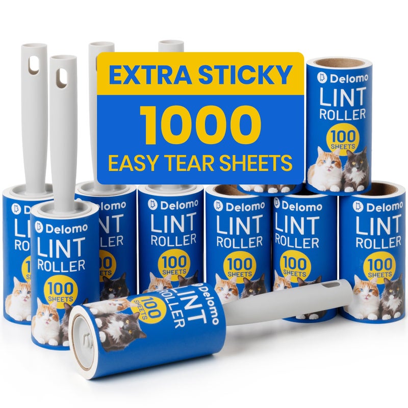 DELOMO Lint Roller 1,000 Sheets (5 Rollers + 5 Refills) - Lint Rollers for Pet Hair Extra Sticky, Mega Value Pet Hair Removal Tool for Clothes/Couch/Furniture/Car for Pet Owners - Image 1