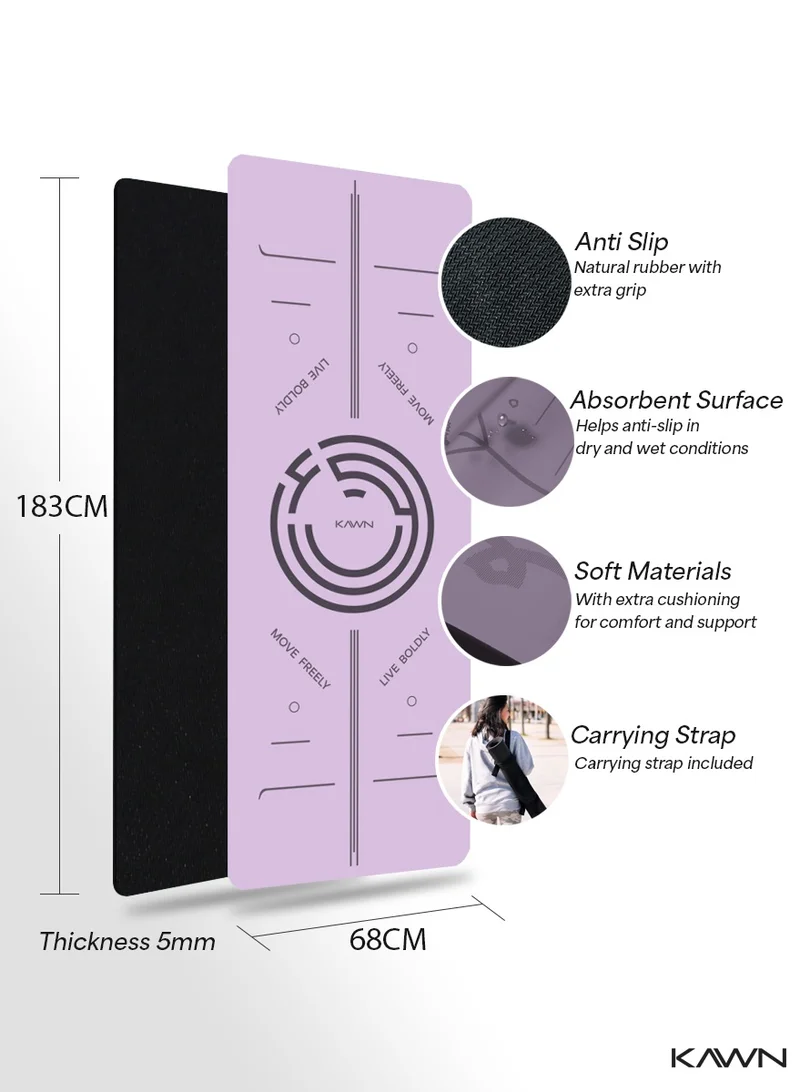 KAWN.YOGA Pastel Pink Mat. Non-Slip. Strap Included. High Performance Material Exercise Mat Ideal For Hiit, Plates, Yoga And Other Workouts