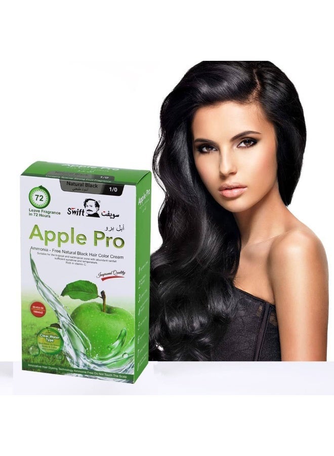 Swift Apple Pro Ammonia-Free Natural Black Hair Color Cream 2X100ml (Natural Black1/0) - Image 2