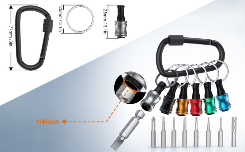 Katerk 1/4inch Hex Shank Aluminum Alloy Screwdriver Bits Holder Extension Bar Drill Screw Adapter Change Keychain Portable（17PC color with black metal fastener） - Image 3