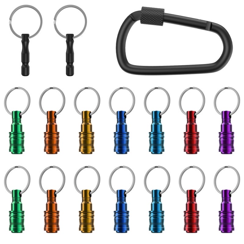 Katerk 1/4inch Hex Shank Aluminum Alloy Screwdriver Bits Holder Extension Bar Drill Screw Adapter Change Keychain Portable（17PC color with black metal fastener） - Image 1