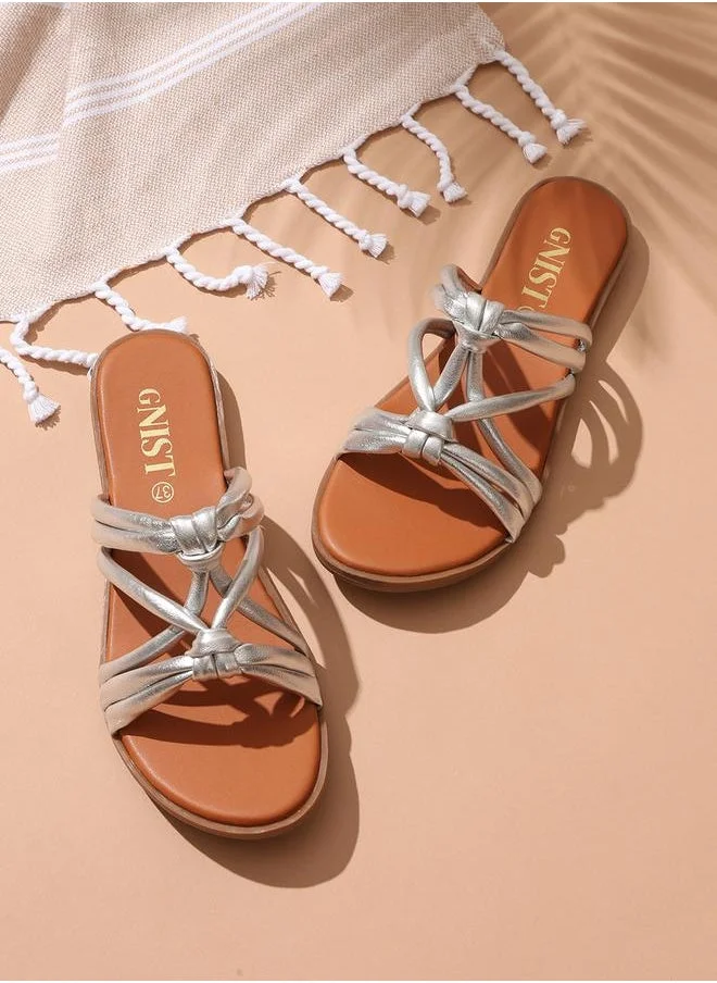 GNIST Solid Knot Strap Flat Sandals by Styli
