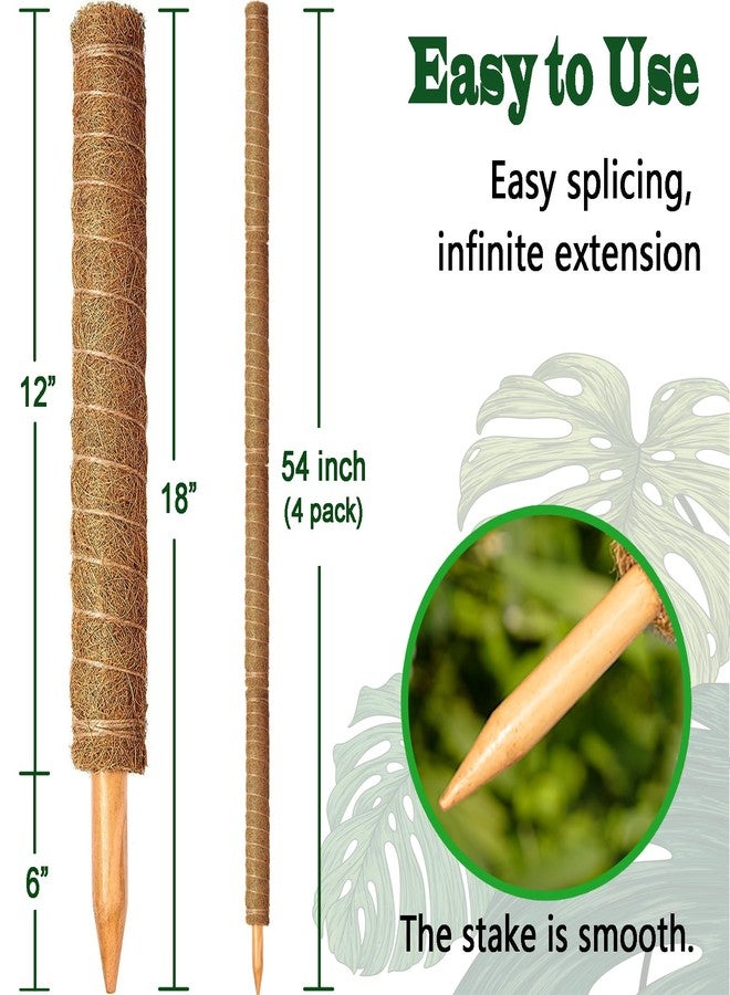 CHIAFFI 4 Pack 18 Inch Moss Pole, Stackable Moss Poles for Climbing Plants Monstera, Tall Plant Sticks Accessories, Large Coir Plant Support Stakes for Potted Plants Indoor, Pothos, Philodendron - Image 3
