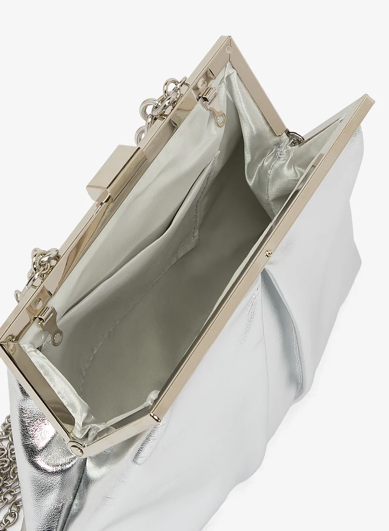 Khizana Silver Metallic Clutch With Strap Silver for Women | Best Price UAE