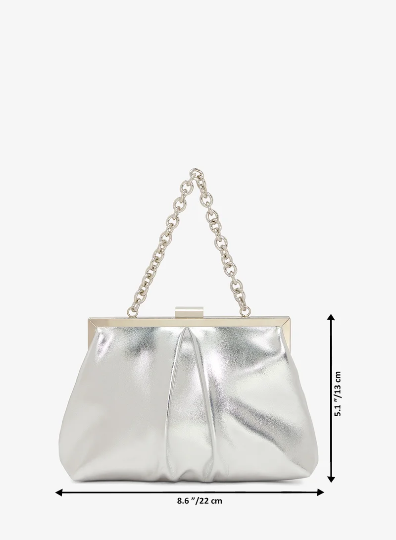 Khizana Silver Metallic Clutch With Strap Silver for Women | Best Price UAE
