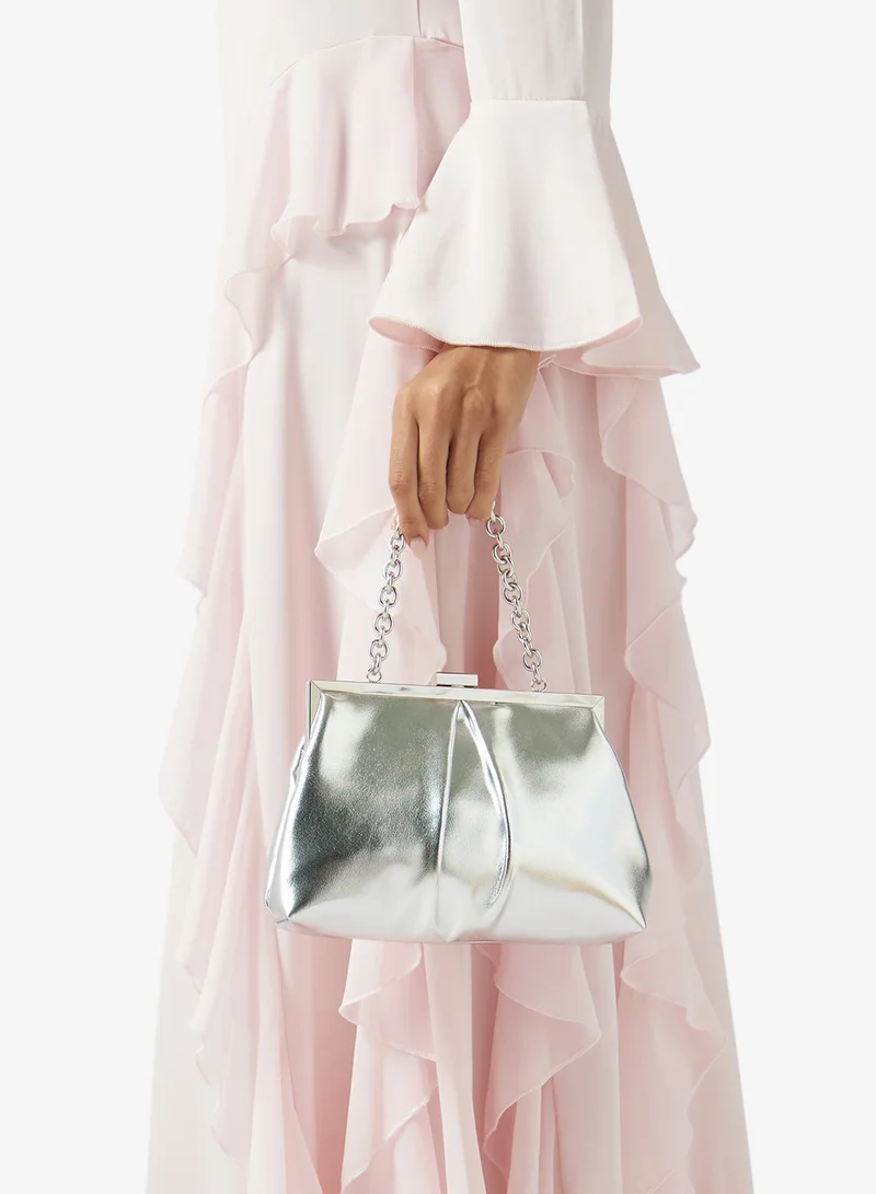Metallic Clutch With Strap Silver