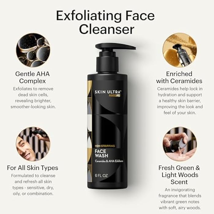 MANSCAPED® Skin Ultra™ Face Wash - Men's Exfoliating Facial Cleanser Enriched with Ceramides for Hydrated, Soft, Smooth & Brighter Skin, AHA Complex for Exfoliation, Non-Irritating Formula, 6 fl oz - Image 2
