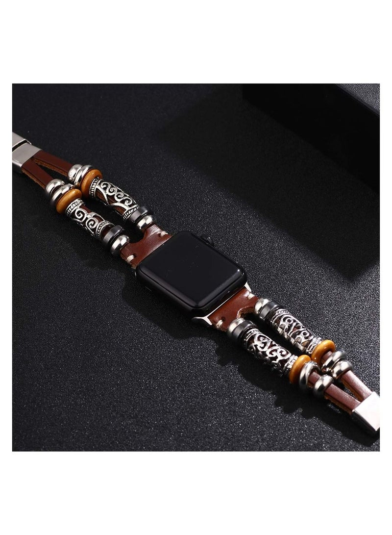 SYOSI Compatible with Apple Watch Band Boho Fancy Apple Watch Band Multilayer Leather Bracelet Vintage Apple Watch Band for Apple Watch Series7/6/5/4/3/SE - Image 3