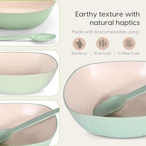 Eha Set of 2 Earth-Friendly Multipurpose Bowls for Kitchen | 600 ml | Made with Bamboo Fibers & Rice Husk | Microwave Safe Bowl | for Hot & Cold Serving Bowl Set | Celeste - Image 5