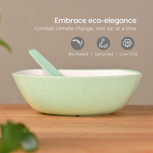 Eha Set of 2 Earth-Friendly Multipurpose Bowls for Kitchen | 600 ml | Made with Bamboo Fibers & Rice Husk | Microwave Safe Bowl | for Hot & Cold Serving Bowl Set | Celeste - Image 3