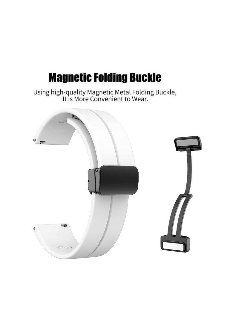 22mm Silicone Strap With Magnetic Folding Buckle For Samsung Gear S3 Classic - Frontier 46mm -White - Image 2