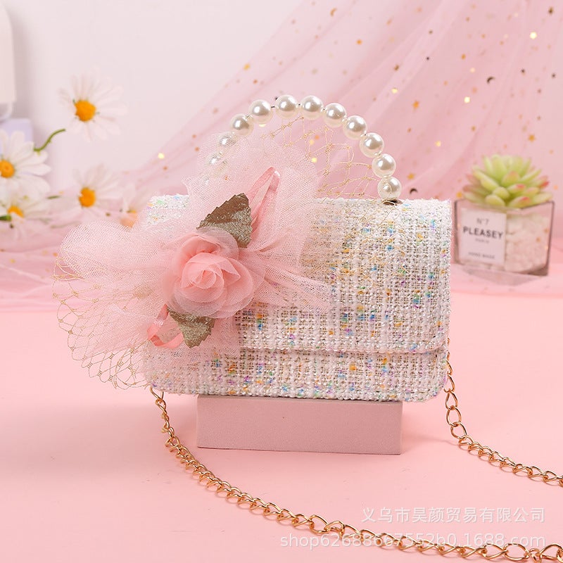 Small Chanel Style Woven Cute Fashionable New Fashionable Flower Bag Portable Crossbody Dual-Use Princess Bag For Children And Girls - Image 1