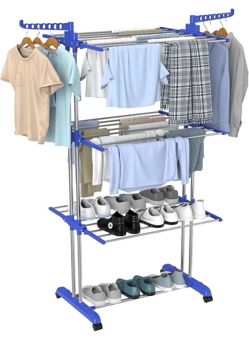 Foldable Multi-Layer Clothes Drying Rack with Wheels – Durable Metal Design with Shelves for Clothes and Shoes - Image 1