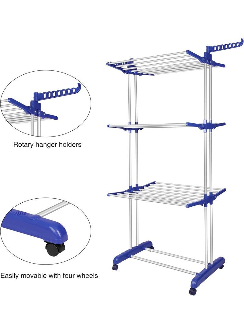 Foldable Multi-Layer Clothes Drying Rack with Wheels – Durable Metal Design with Shelves for Clothes and Shoes - Image 4