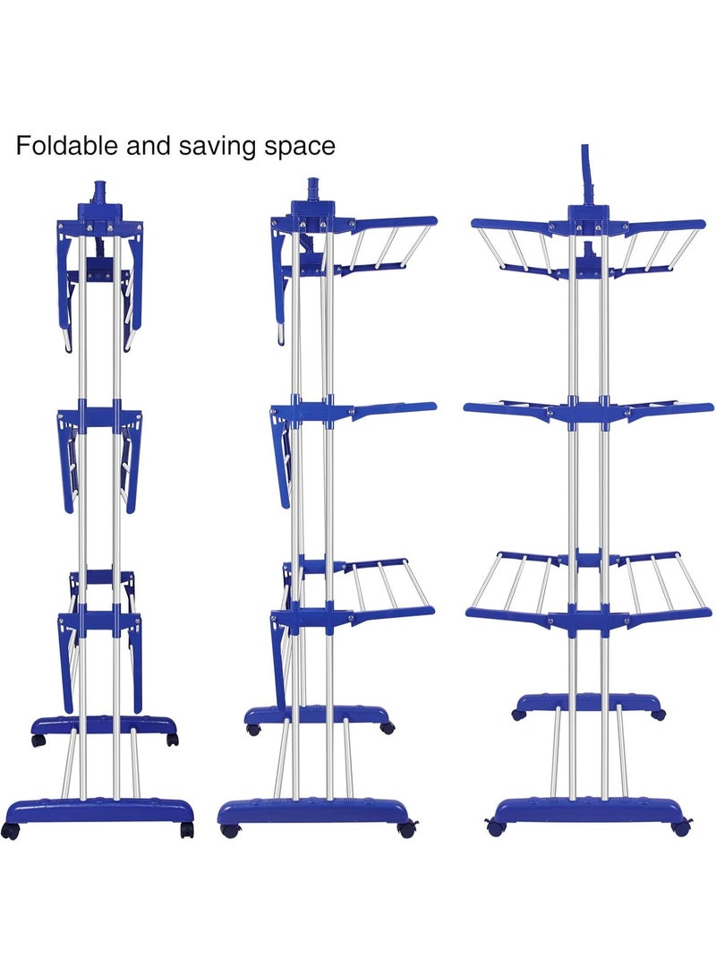 Foldable Multi-Layer Clothes Drying Rack with Wheels – Durable Metal Design with Shelves for Clothes and Shoes - Image 3