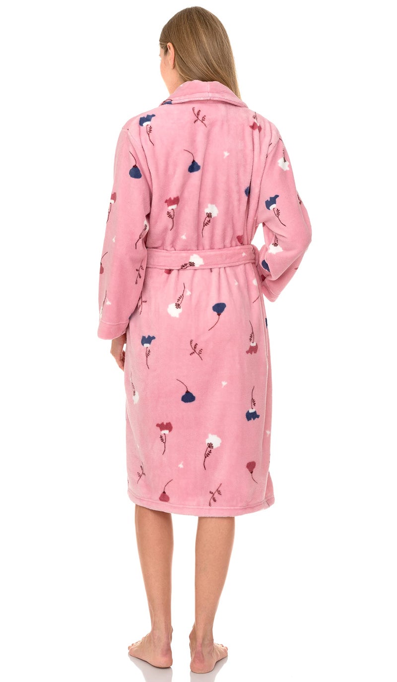 TowelSelections Womens Robe Plush Fleece Bathrobe Shawl Collar Spa Bath Robe for Women Small Pink-Flowers - Image 2
