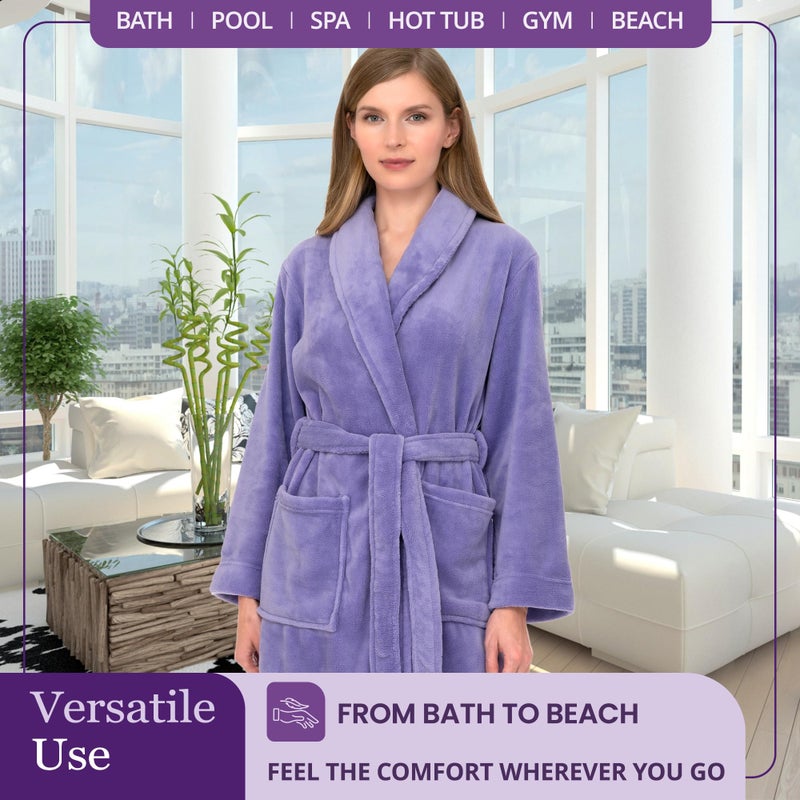 TowelSelections Womens Robe Plush Fleece Bathrobe Shawl Collar Spa Bath Robe for Women Small Pink-Flowers - Image 4