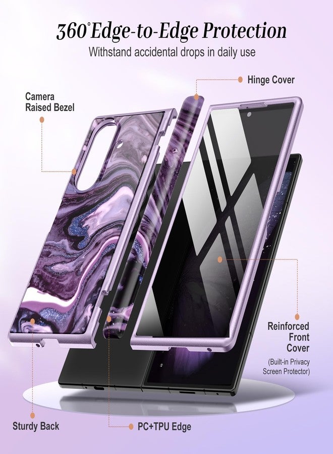 جراب GVIEWIN لهاتف Samsung Galaxy Z Fold 7 مع واقي شاشة للخصوصية [متوافق مع Magsafe] [مسند مدمج] جراب هاتف نحيف بحماية مفصلة مغناطيسية كاملة للجسم لهاتف Z Fold 7، رمال متحركة/أرجواني - Image 5