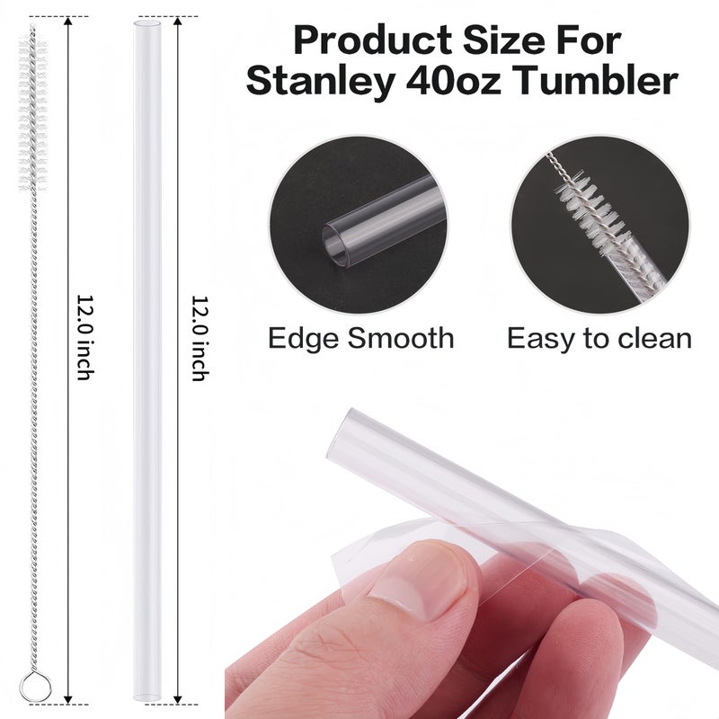 Joshey 12 Inch Tritan Replacement Straws for Stanley 40oz Tumbler - 6 Pack Reusable Long Straws with Cleaning Brush, Fits 30oz & 40oz Stanley Cup Accessories, BPA-Free (Clear) - Image 2