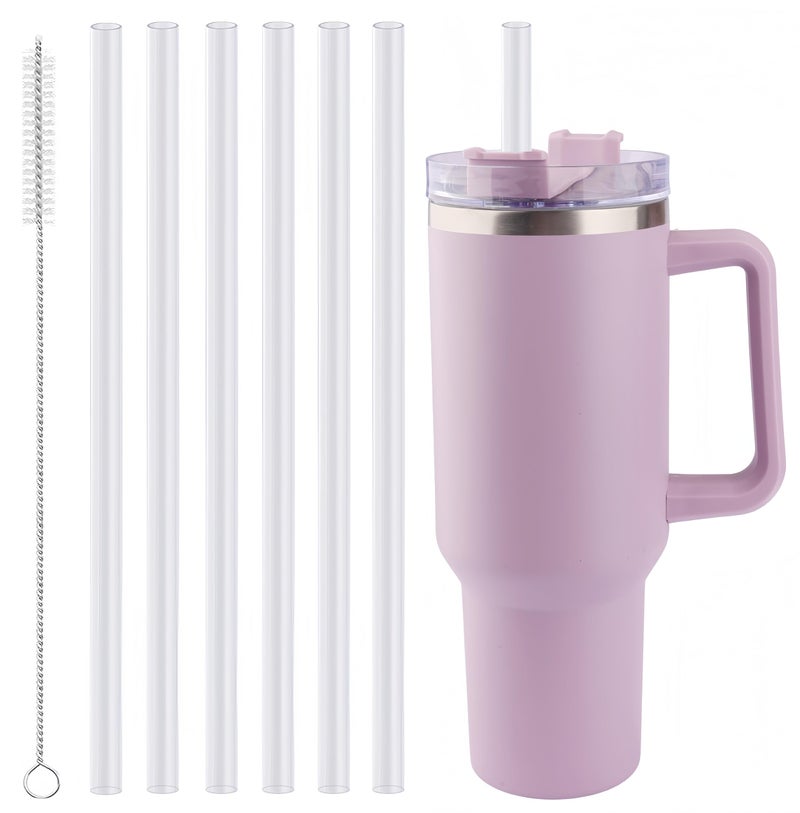 Joshey 12 Inch Tritan Replacement Straws for Stanley 40oz Tumbler - 6 Pack Reusable Long Straws with Cleaning Brush, Fits 30oz & 40oz Stanley Cup Accessories, BPA-Free (Clear) - Image 1