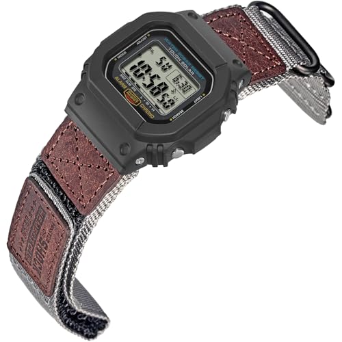 HEMSUT Quick Release 16mm Military Tactical Watch Band for Casio ShockResistant Nylon Leather Strap Compatible with GA100 DW5600 DW6900 GWM5610 GBD800 Series More - Image 1